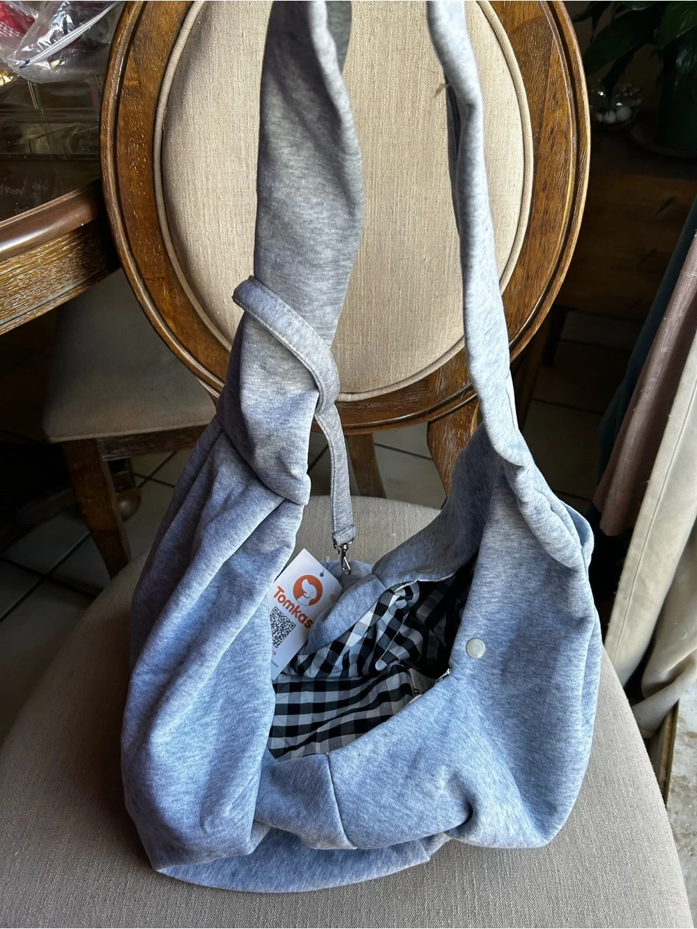 Tomkas Gray Pet Sling Carrier with Logo - Hands-Free Dog Sling